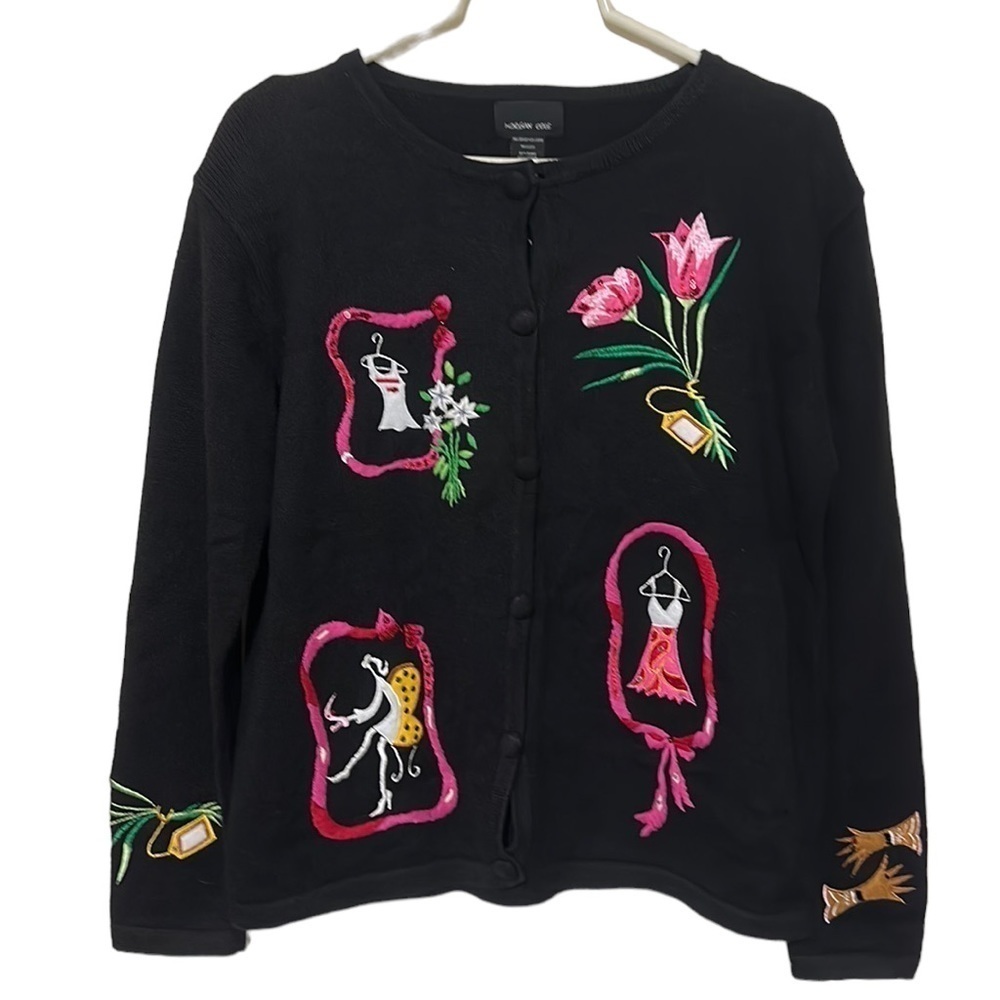 Morgan Cole Vintage Cardigan Black Embroidered- Sequins Size Medium Nwt